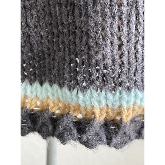 Chunky Drop Shoulder Sweater Charcoal Gray Boho Artisan Cozy Fall Pullover - Picture 4 of 7